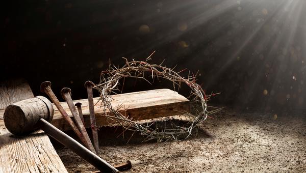 Passion Of Jesus - Wooden Cross With Crown Of Thorns