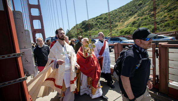 Eucharistic Pilgrims cross San Francisco's Golden Gate Bridge