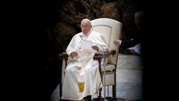 Pope Francis during his weekly general audience in Paul VI Hall at the Vatican on May 01, 2024