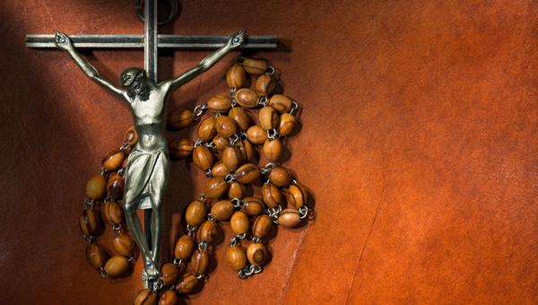 Close up of metal crucifix with Jesus