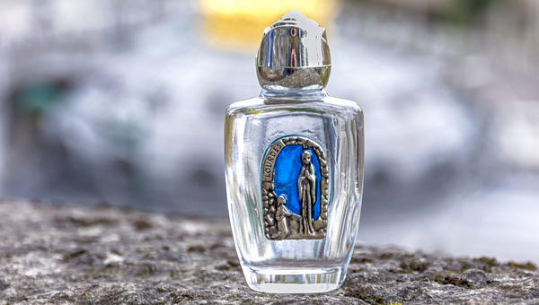 Holy water in a small bottle Lourdes France