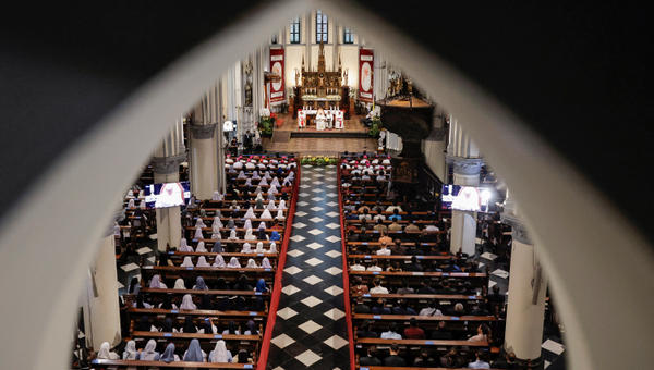 Pope Francis meets members of the Catholic community at the Jakarta Cathedral in Jakarta on September 4, 2024.