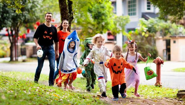 Family trick or treating Halloween