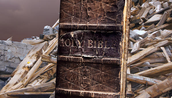 Old Bible with hurricane debris