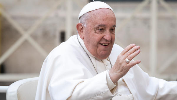 Pope Francis sits on the popemobile at the end of the weekly general audience at St Peter's Square in The Vatican on November 27, 2024.