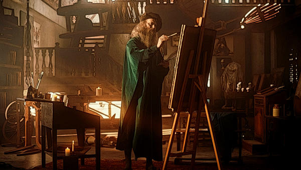 Leonardo da Vinci painting in studio