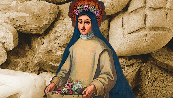 St. Roseline collage with bread background