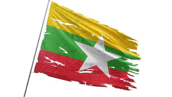 Flag of Myanmar, tattered by war