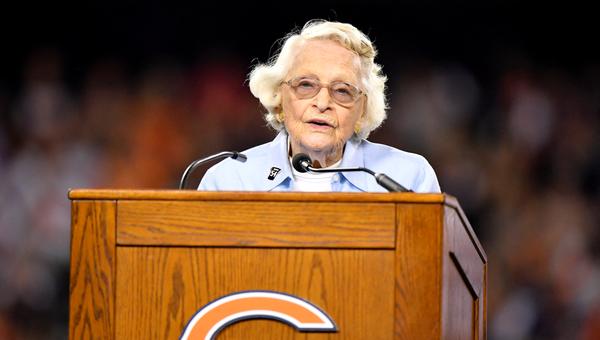 Virginia McCaskey speaking at Chicago Bears event