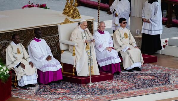 Pope Leo XIV leads a Holy Mass for the Beginning of his Pontificate, in St Peter's square in The Vatican on May 18, 2025.
