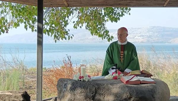 Cardinal Fernando Filoni celebrates Mass on the shore of Lake Tiberias on August 17, 2025