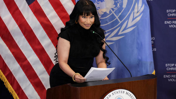Nicki Minaj speaking at the United Nations