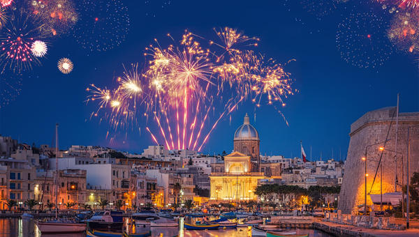 Fireworks in Valletta (Malta) during New Year celebration