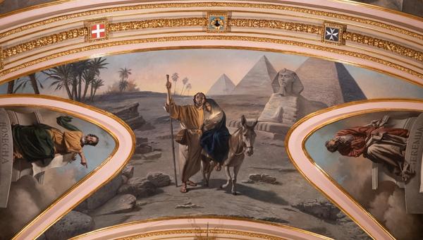 The Flight to Egypt of the Holy Family by Manuel Farrugia - Part of Phase 2 of the Basilica’s embellishment project, inaugurated on the 18th of February 2023. The lunette paintings, of Jeremiah and Hosea, are the work of Frank Portelli