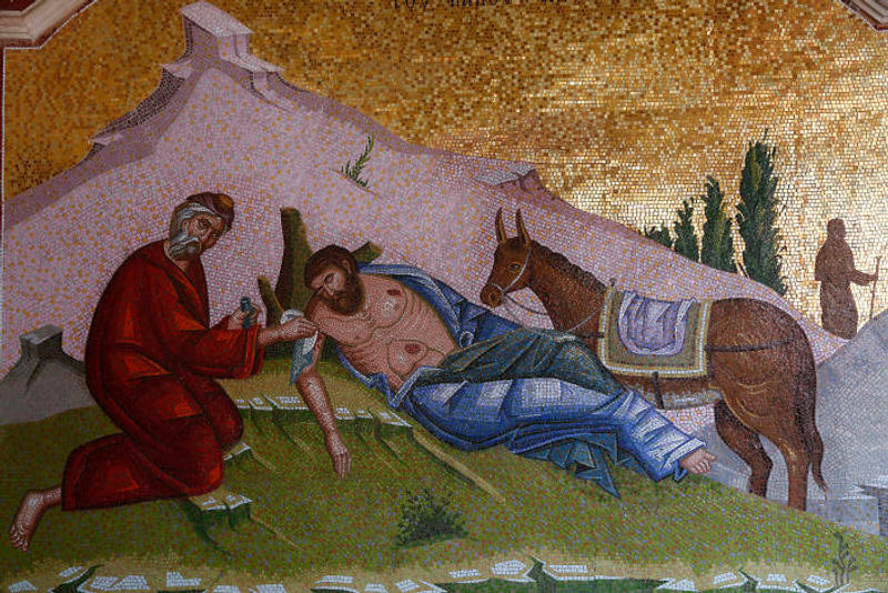 Kykkos monastery; Cyprus. Mosaic. Good Samaritan.