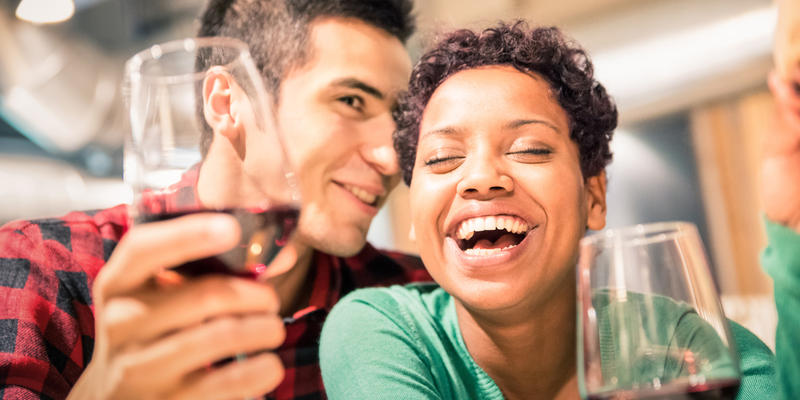 WEB3 COUPLE MARRIED MARRIAGE DATE NIGHT WINE LAUGHING Shutterstock
