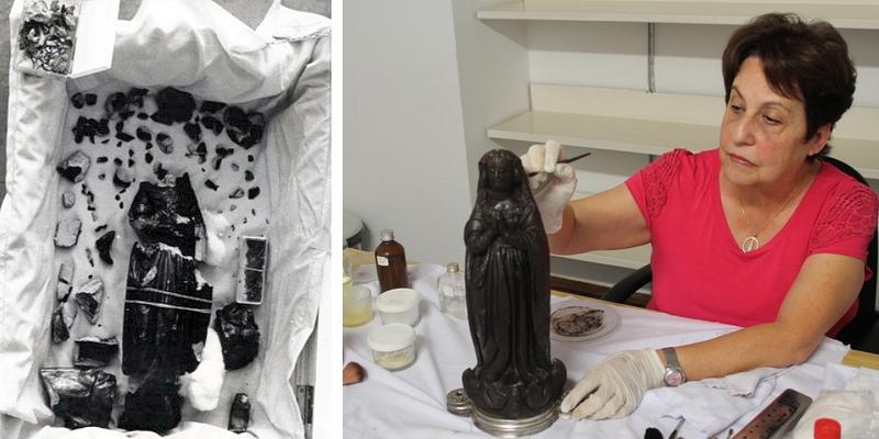 Restauração da imagem de Aparecida por Maria Helena Chartuni