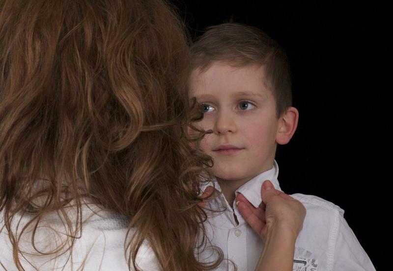 Mother talking with son