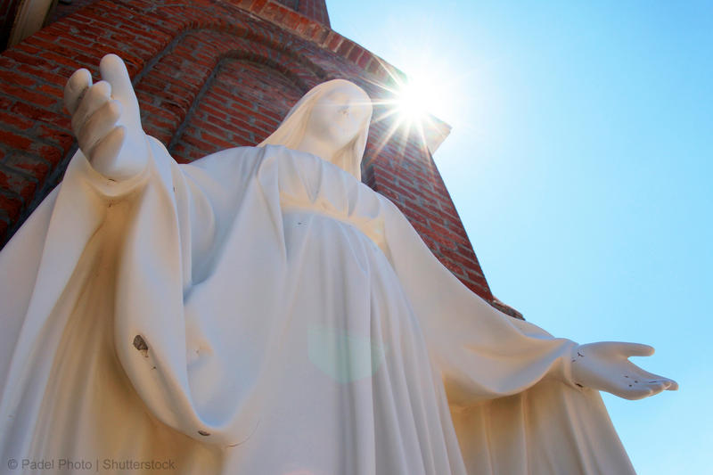 VIRGIN MARY,STATUE,SUN