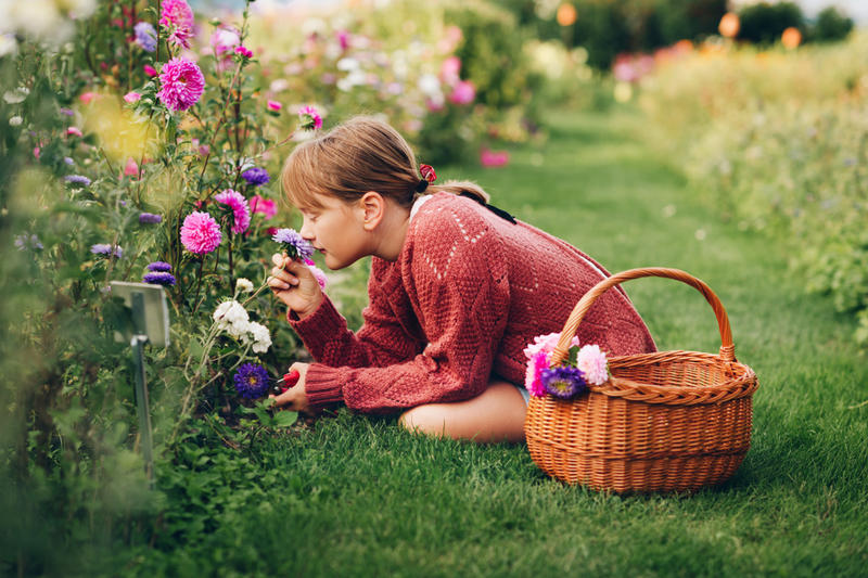 GIARDINO, RAGAZZA, FIORI