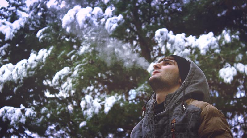 man, snow, mountain,