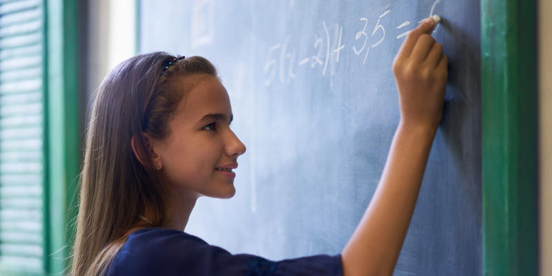 GIRL, MATH, BLACKBOARD
