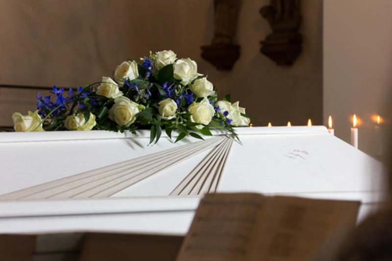 WHITE, COFFIN, FUNERAL