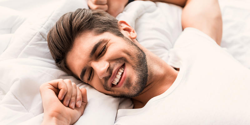 MAN, SMILE, SLEEPING