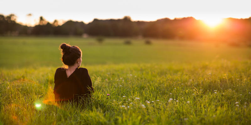 SUNSET, GIRL, GRASS