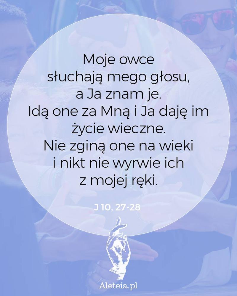 Moje owce słuchają mego głosu, a Ja znam je. Idą one za Mną i Ja daję im życie wieczne. Nie zginą one na wieki i nikt nie wyrwie ich z mojej ręki. J 10,27-28