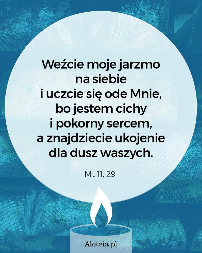 Weźcie moje jarzmo na siebie i uczcie się ode Mnie, bo jestem cichy i pokorny sercem, a znajdziecie ukojenie dla dusz waszych. Mt 11,29