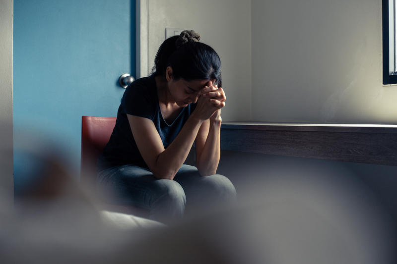 sad serious illness woman depressed emotion panic attacks alone sick people fear stressful crying begging help stop abusing domestic violence person
